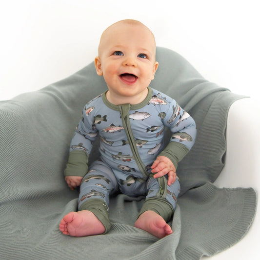 Wade Zip Boys Bamboo Fish Onesie