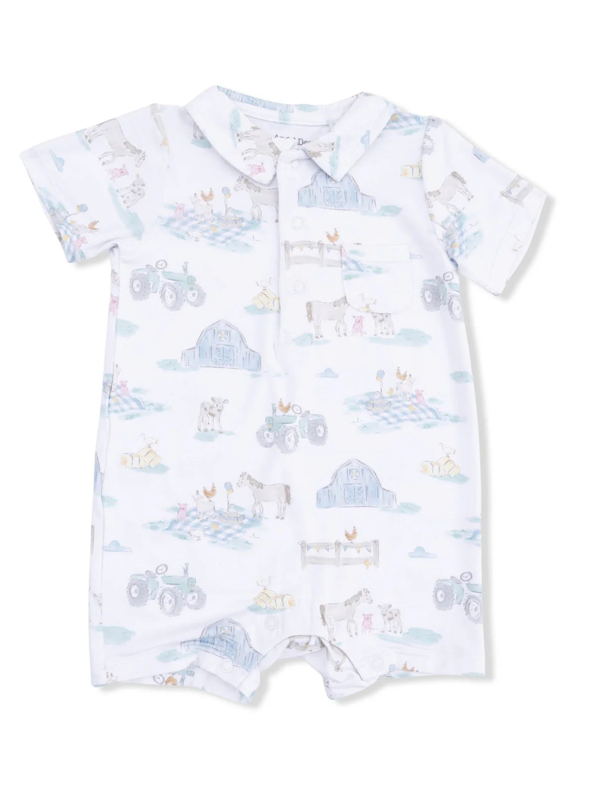 Angel Dear Farm Animals Party Polo Baby Boys Bamboo Shortie Romper