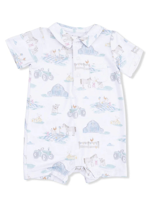 Angel Dear Farm Animals Party Polo Baby Boys Bamboo Shortie Romper