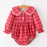 Rylee Faith Coral Red Plaid Collared Bubble