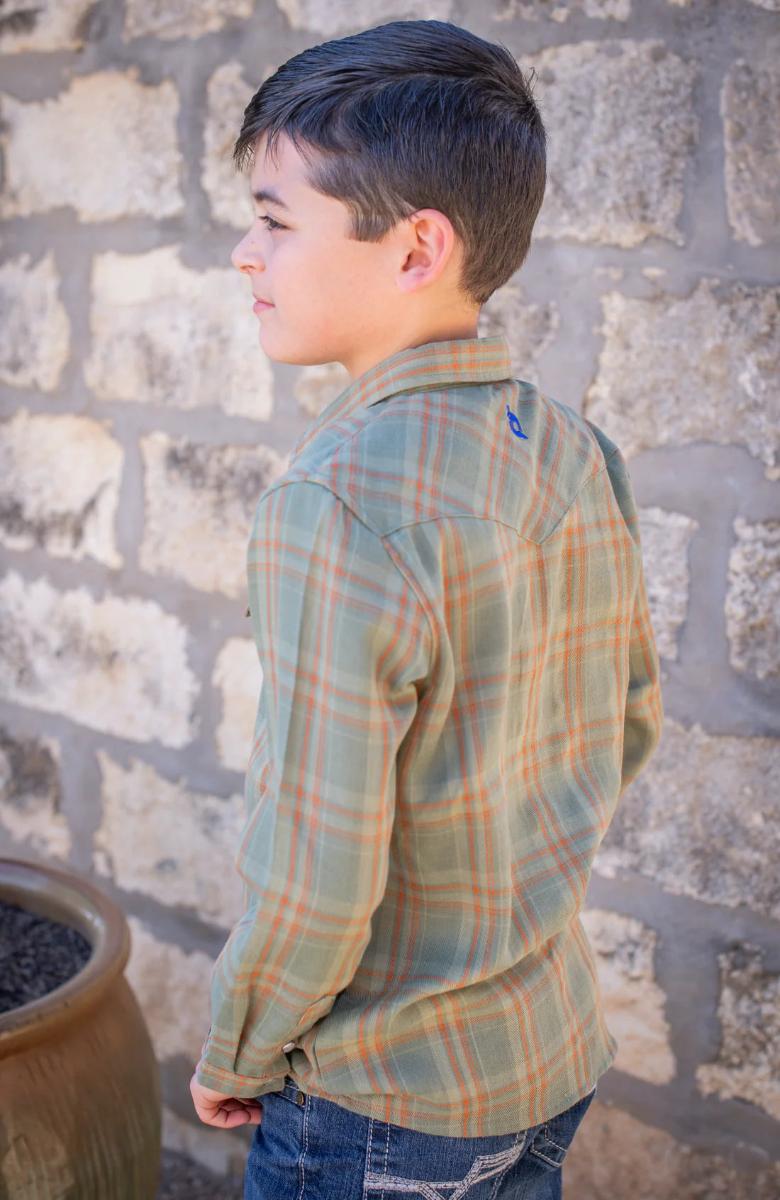 Blue Quail Deer Camp Plaid Pearl Snap Long Sleeve Boys Flannel Shirt