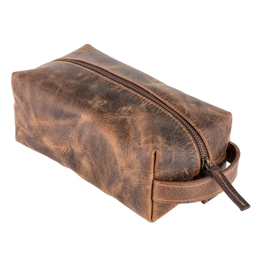 Genuine Leather Men's Dopp Kit Bag - Rustic Brown