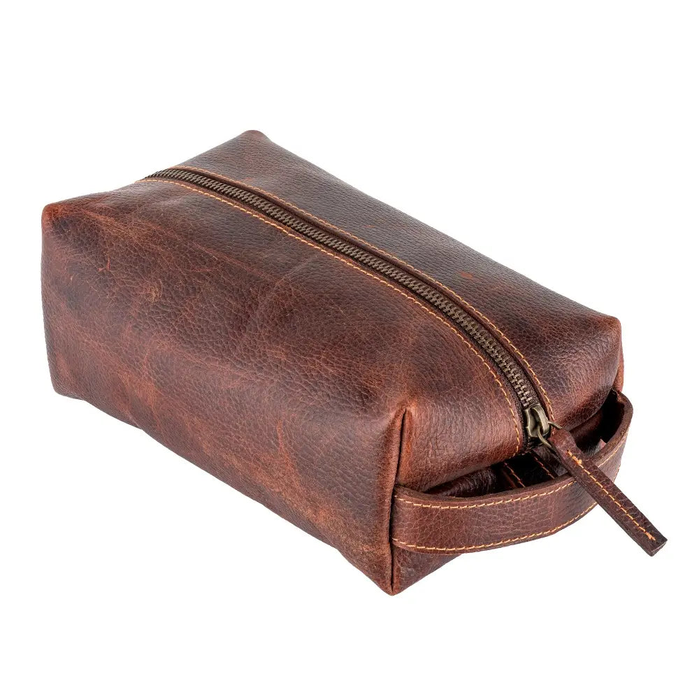 Genuine Leather Men's Dopp Kit Bag- Rustic Mahogany