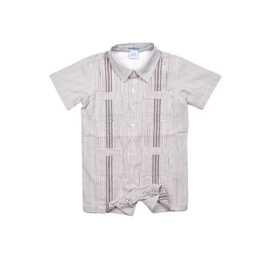 Blue Quail Boys Maroon Guayabera Short Sleeve Romper