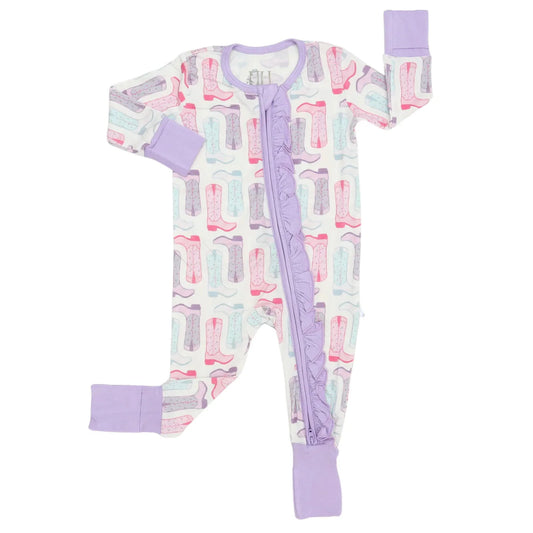 Hamner Hill x Petite Paloma Tulip Boots Ruffle Girls Bamboo Onesie