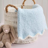 Mud Pie Blue Scalloped Luxe Chenille Baby Blanket
