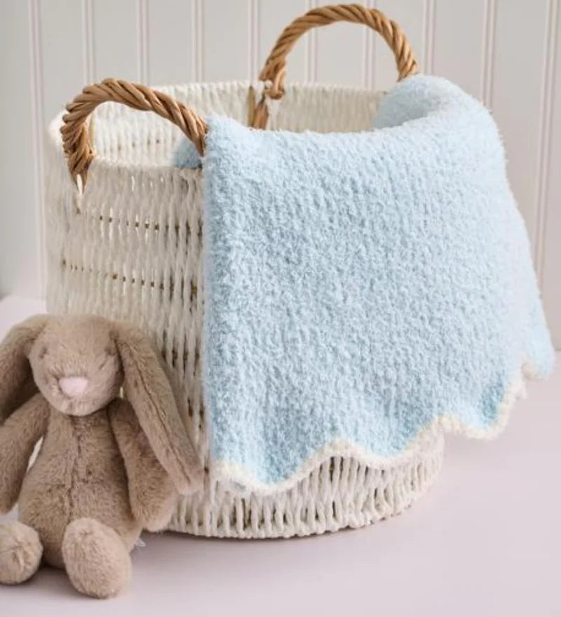 Mud Pie Blue Scalloped Luxe Chenille Baby Blanket