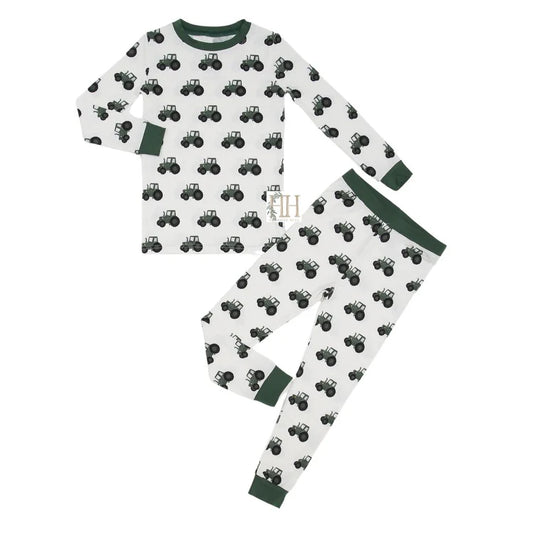 Hamner Hill Boys Green Tractor Bamboo Loungewear Set