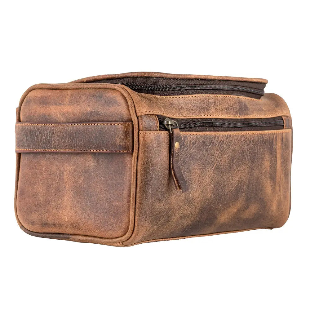 Genuine Leather Men's Wash Bag - Rustic Brown