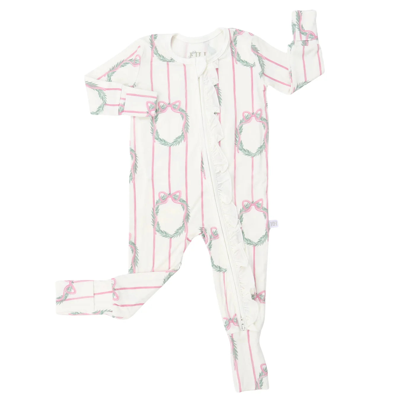 Hamner Hill Girls Sugarplum Wreath Double Zipper Romper