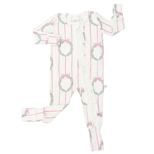 Hamner Hill Girls Sugarplum Wreath Double Zipper Romper