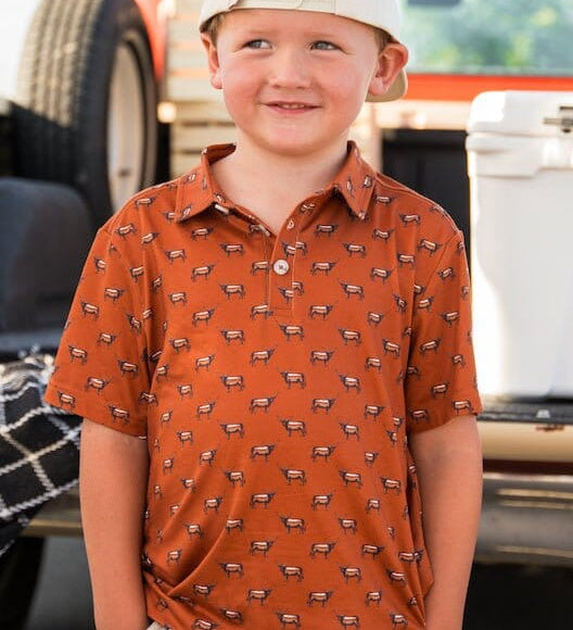 Burlebo Youth Boys Polo Texas Longhorn By The Horns UT Shirt