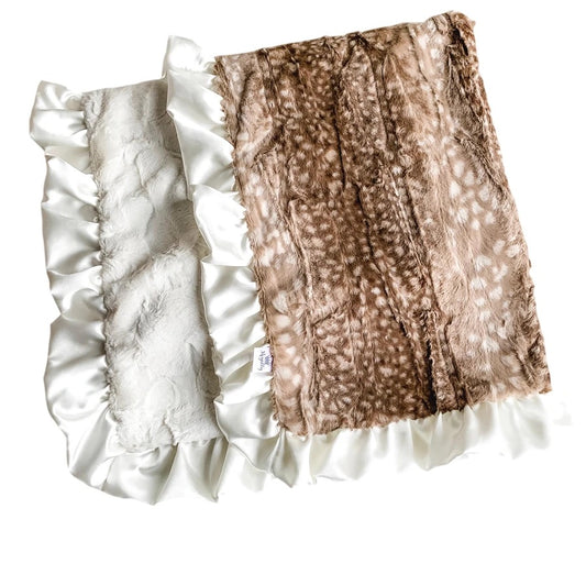 Luxe Fawn Ruffle Satin Baby Blanket