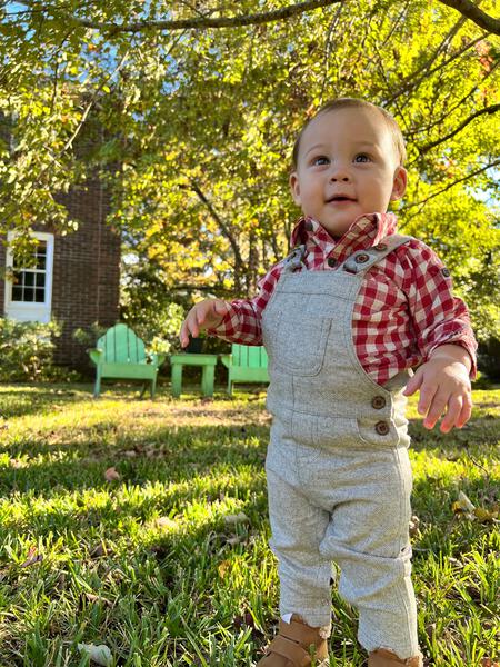 Red Plaid Boys Long Sleeve Onesie