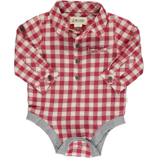 Red Plaid Boys Long Sleeve Onesie